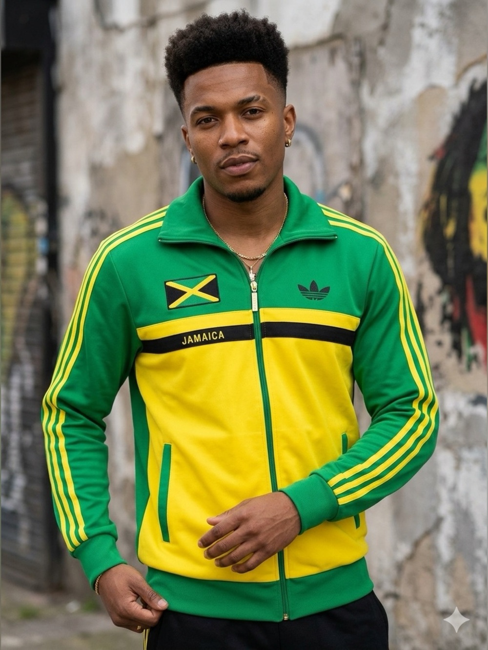 adidas Green & Yellow Jamaica Track Jacket size M